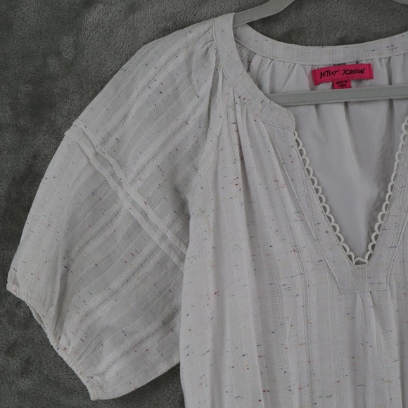 Betsey Johnson White Confetti Tiered Midi Dress Womens Small Short Sleeve V-Neck - Picture 10 of 16